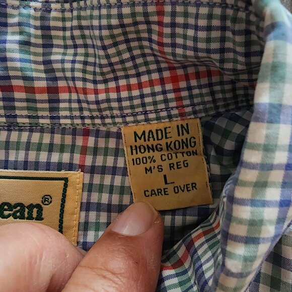 L.L. Bean Mens Large Short Sleeve Plaid Button-Down Shirt Blue Red - Picture 4 of 9